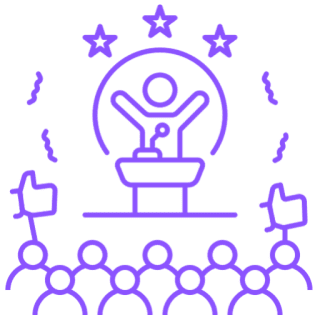 Icon of speaker addressing an audience.